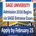 SAGE University Admission 2026 Begins via SAGE Entrance Exam; Apply by February 25 @sageuniversity.in
